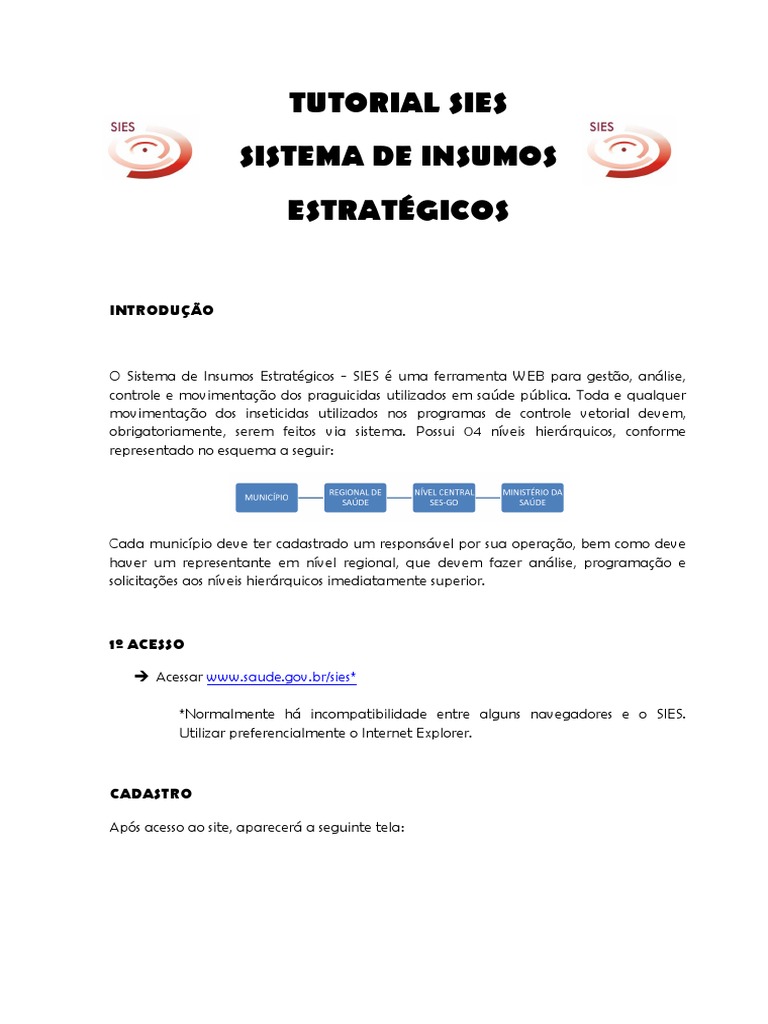 Tutorial do Sistema SIES para Insumos | PDF | Fazer login | Computação ...