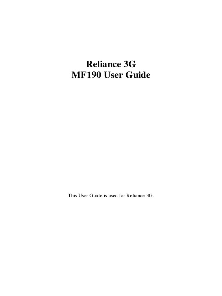 This User Guide Is Used For Reliance 3G | Download Free PDF ...