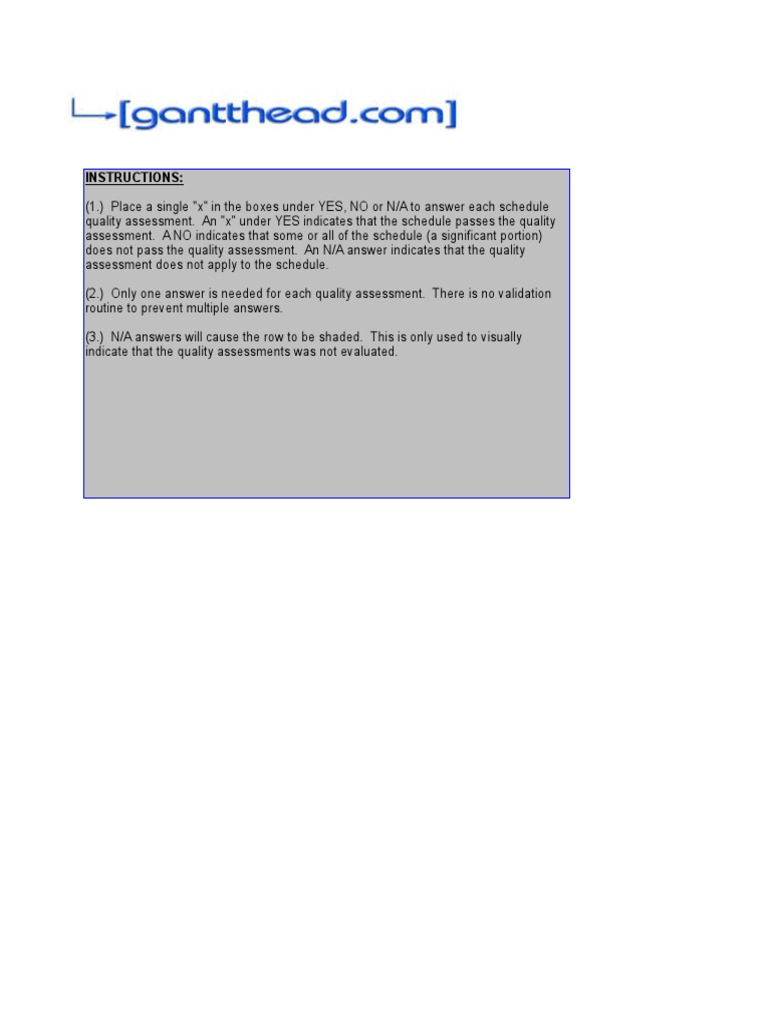 Project Schedule Quality Control Checklist PDF Business Computing