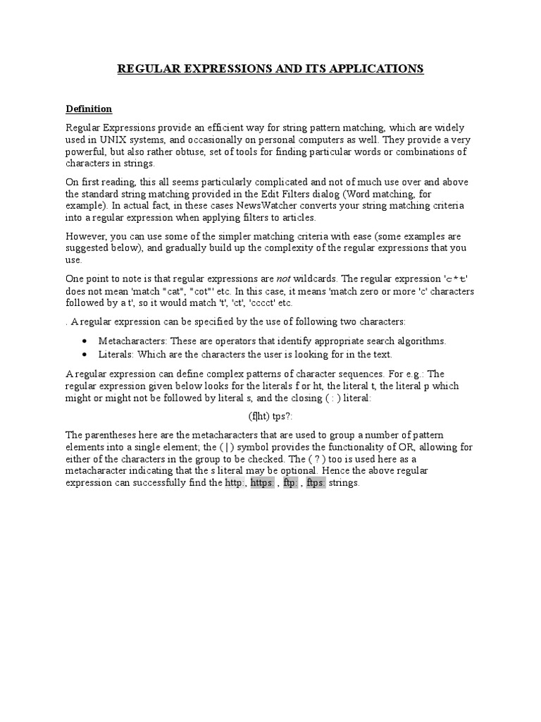 Regular Expressions and Its Applications | PDF | Regular Expression ...
