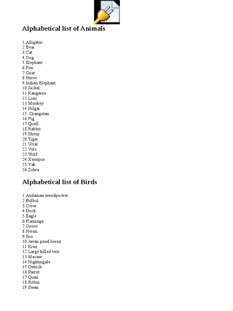 Alphabetical Animal and Bird Lists | PDF | Home & Garden
