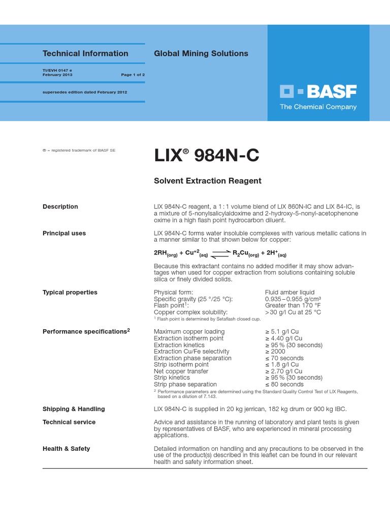 LIX 984N-C TI EVH 0147 e | PDF | Copper | Solubility