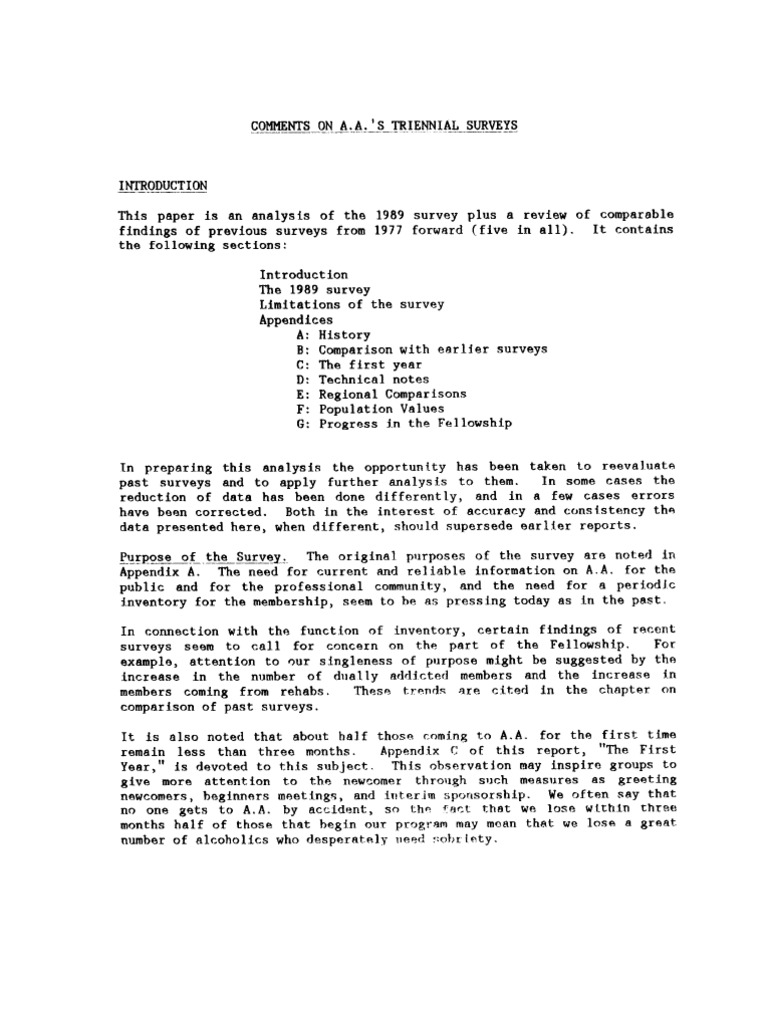 Comments On A.A.'s Triennial Surveys | PDF | Alcoholics Anonymous ...