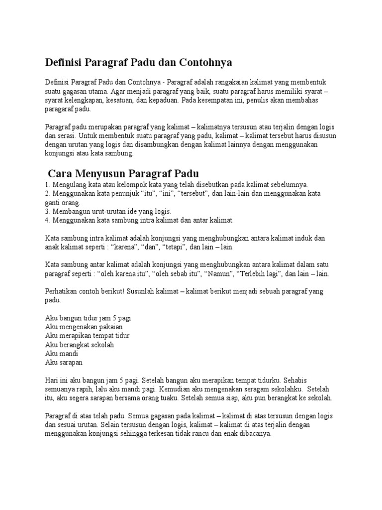 Definisi Paragraf Padu Dan Contohnya Docx
