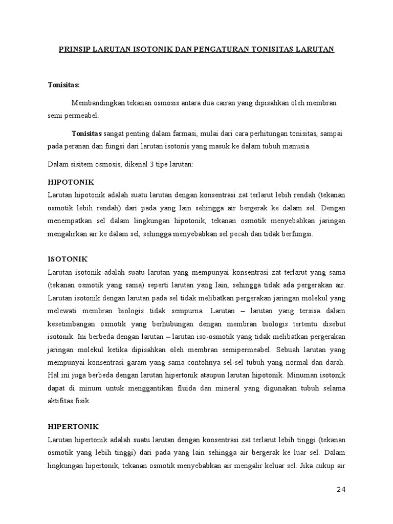 Prinsip Larutan Isotonik Dan Pengaturan Tonisitas Larutan | PDF ...