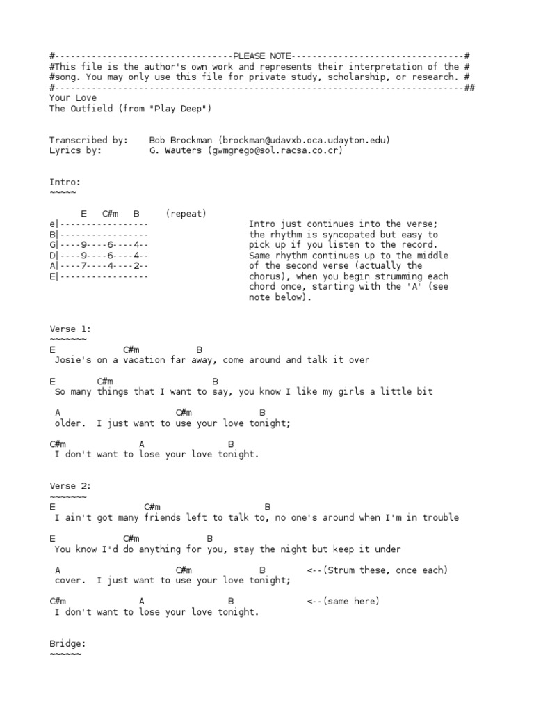 Outfield Your Love Pdf