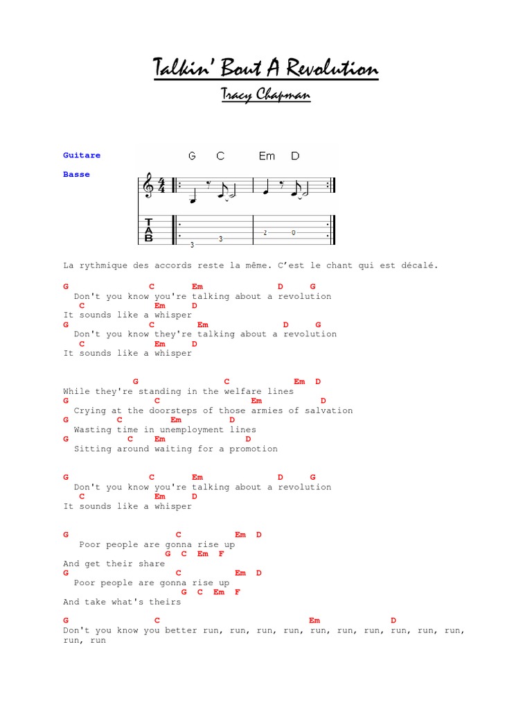 Tracy Chapman Talkin Bout A Revolution Paroles Tracy Chapman - Talkin Bout a Revolution.pdf | Leisure