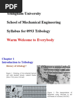 Yeungnam University School of Mechanical Engineering Syllabus For 0993 Tribology