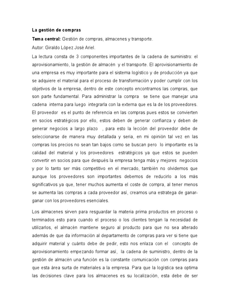 Gestion de Compras Almacenes y Transporte | PDF | Logística | Almacén