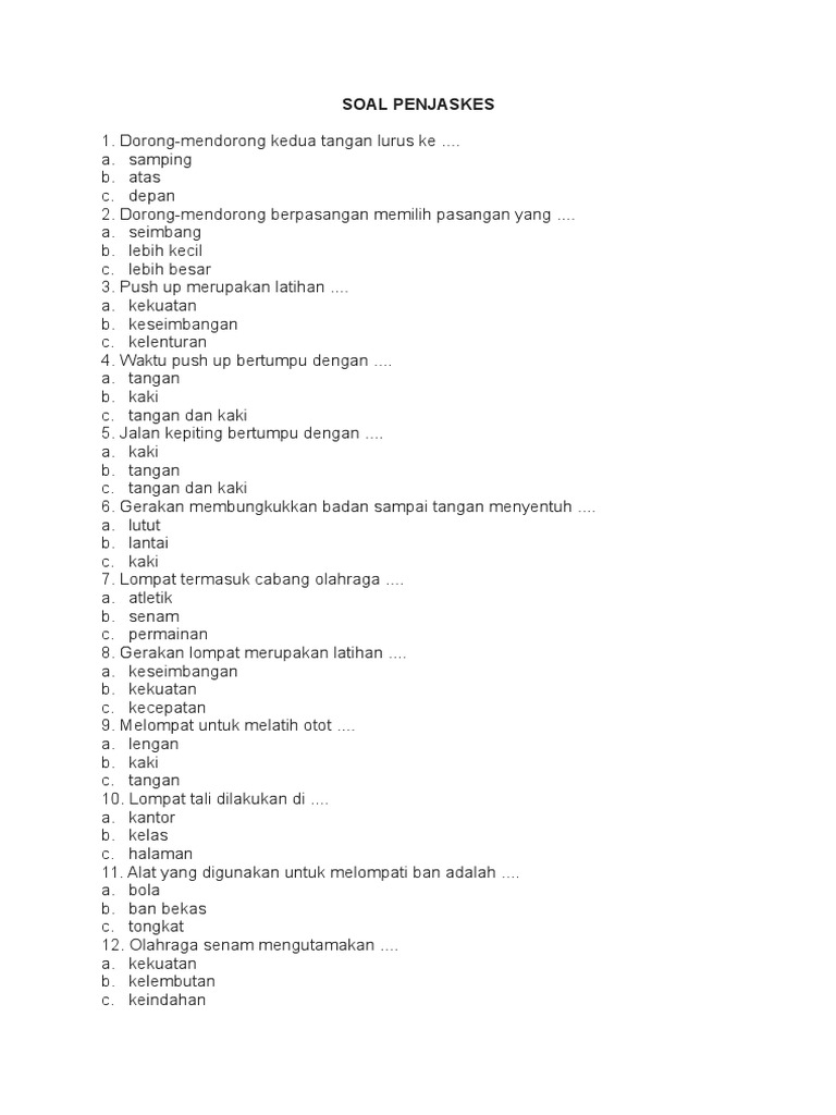 Soal Penjaskes Kelas 2 Sd