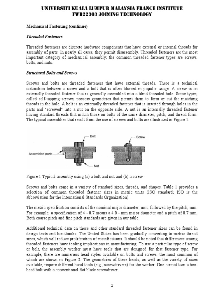 Topic 1 Mechanical Fastening 2 PDF Rivet Screw