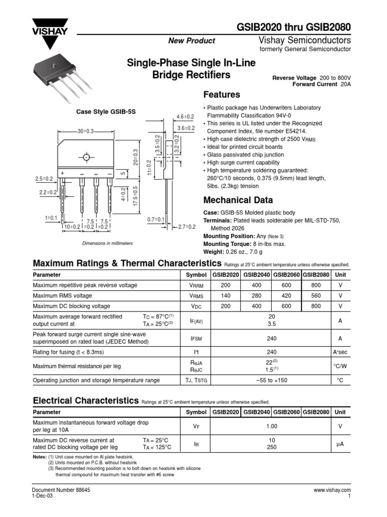 GSIB 2080 Bridge Rectifiers 20A 200-800V | Rectifier | Printed Circuit ...
