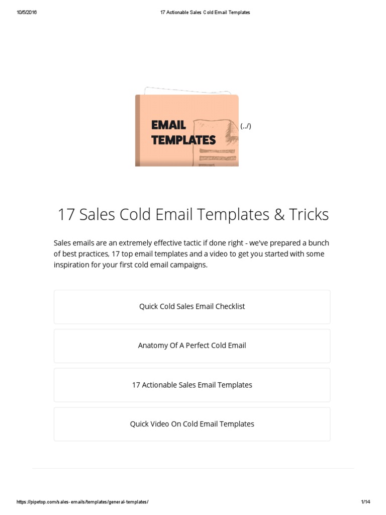 17 Actionable Sales Cold Email Templates | PDF | Email | Hypertext ...