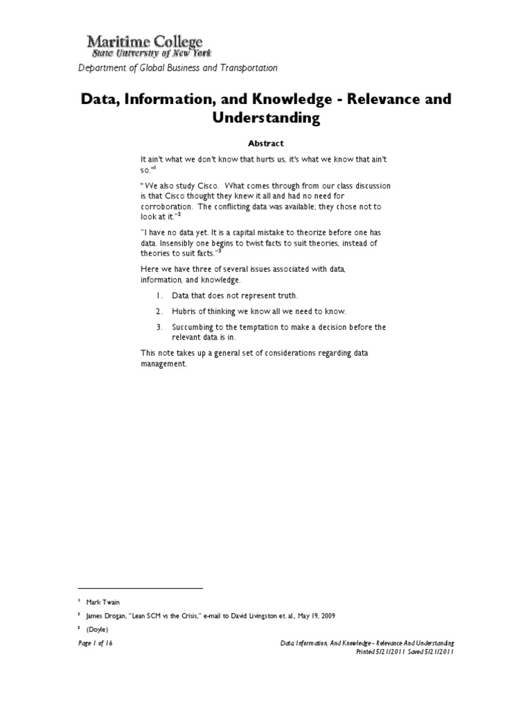 Understanding Data, Information, Knowledge | PDF | Knowledge | Data