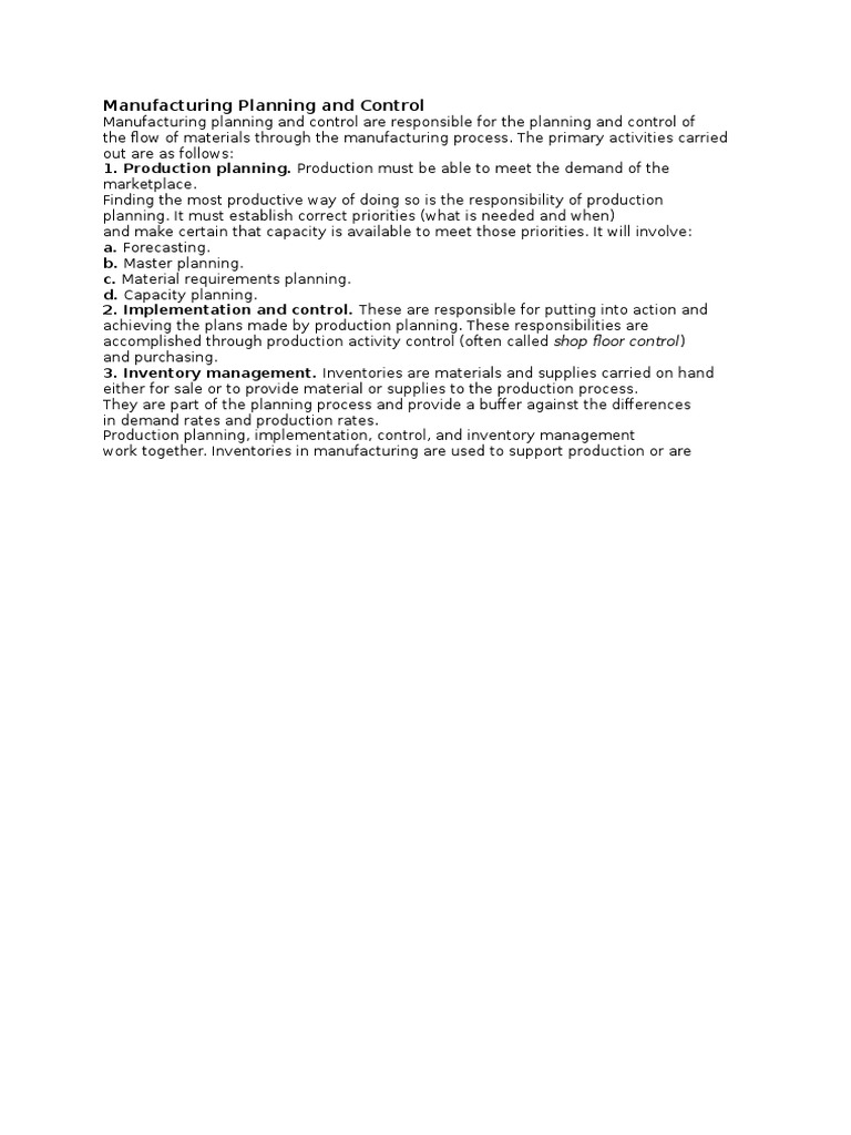 Manufacturing Planning and Control | PDF