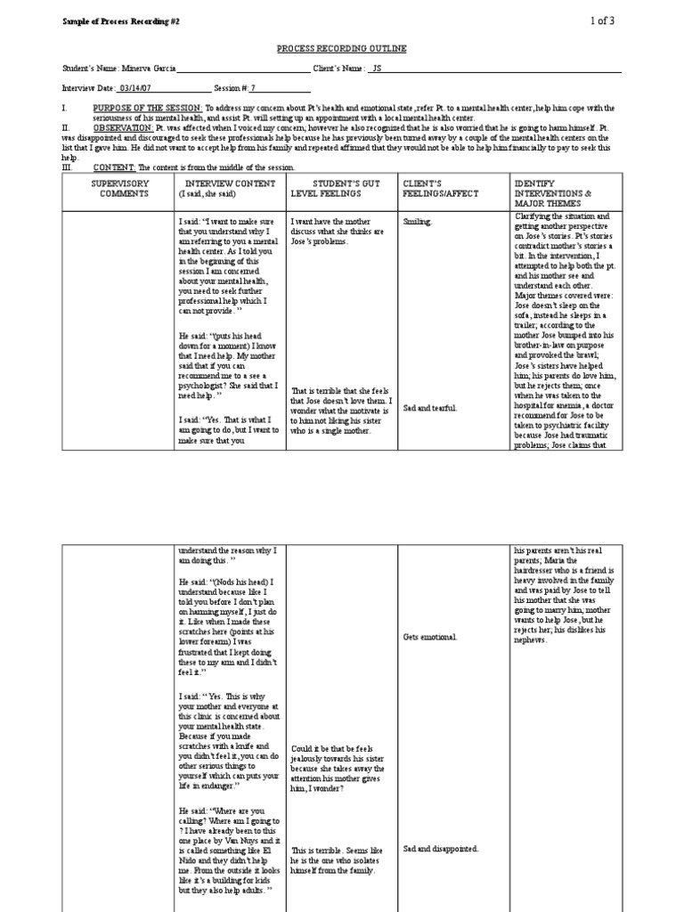 Process Recording Example1 | Download Free PDF | Behavior | Mental Health