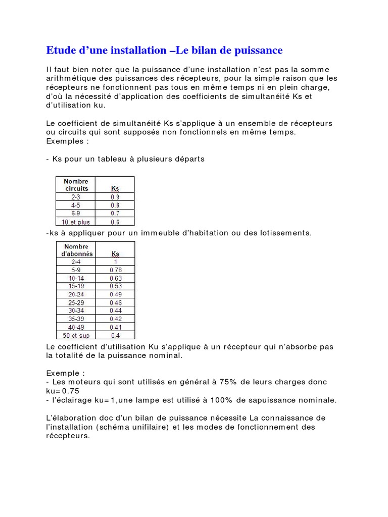 Bilan de Puissance D Une Installation Electrique PDF