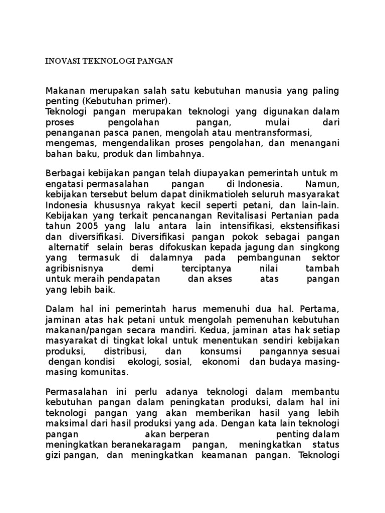 Inovasi Teknologi Pangan di Indonesia | PDF | Kesehatan Holistik