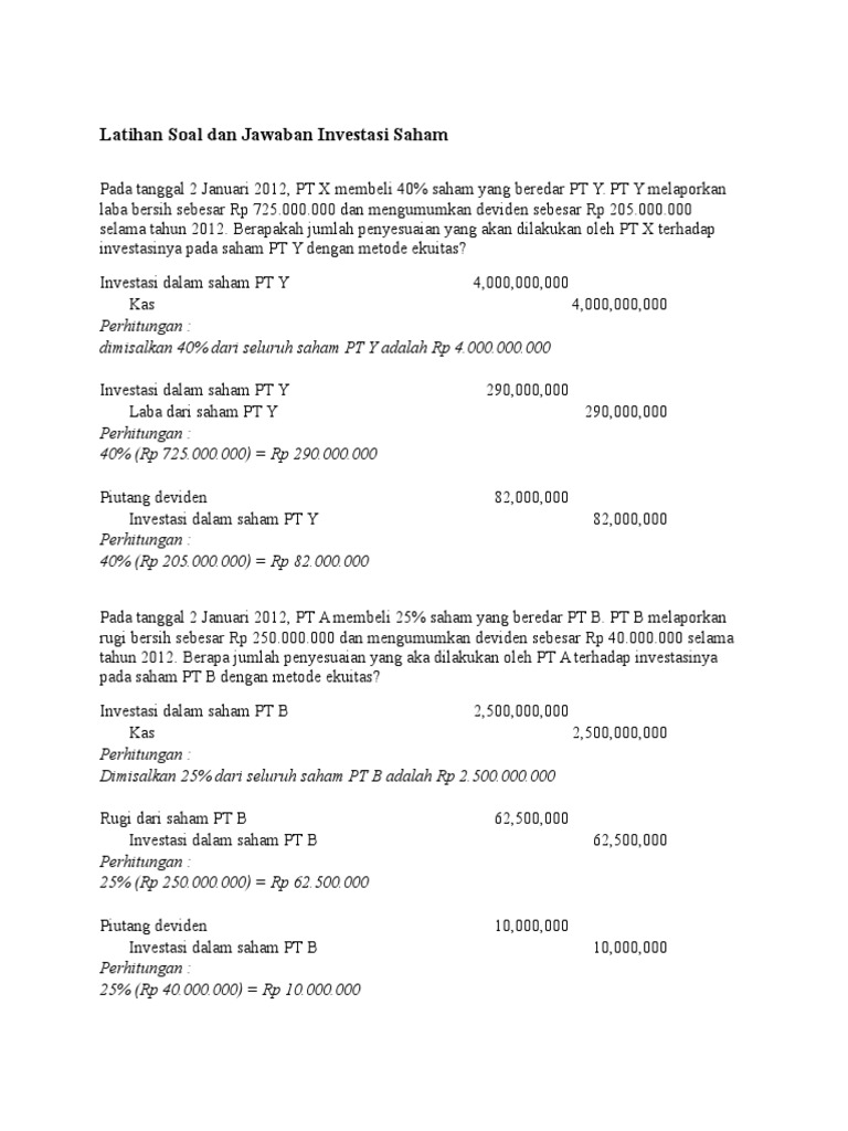 Latihan Soal Dan Jawaban Investasi Saham