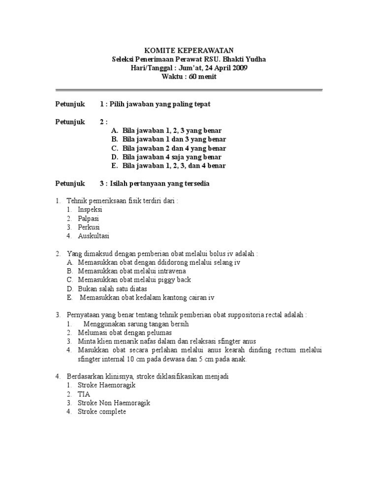 Soal Tes Masuk Rsud Perawat Beserta Kuncinya