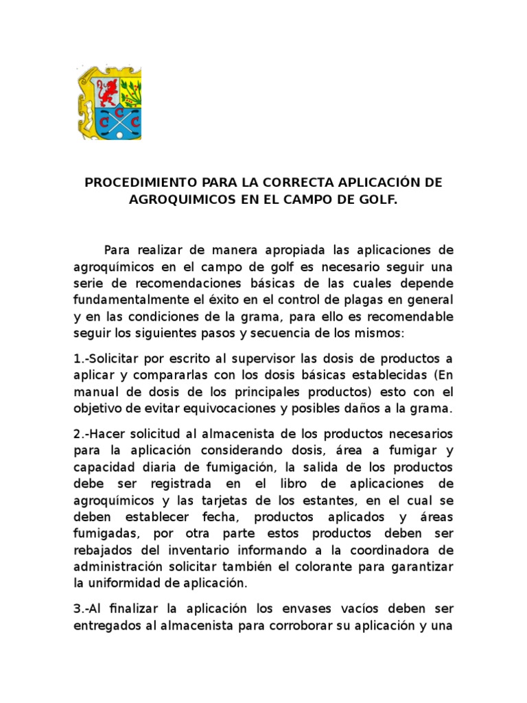 Aplicación Segura de Agroquímicos en Golf | PDF | Pesticida | Tanques