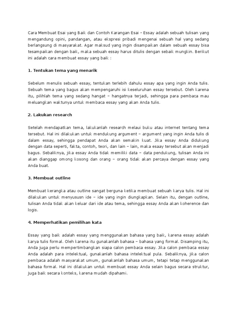 Cara Membuat Esai Yang Baik Dan Contoh Karangan Esai PDF