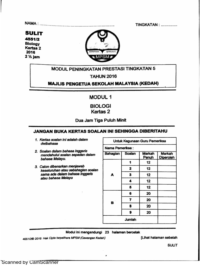 Soalan Biologi Spm 2016 Kertas 2