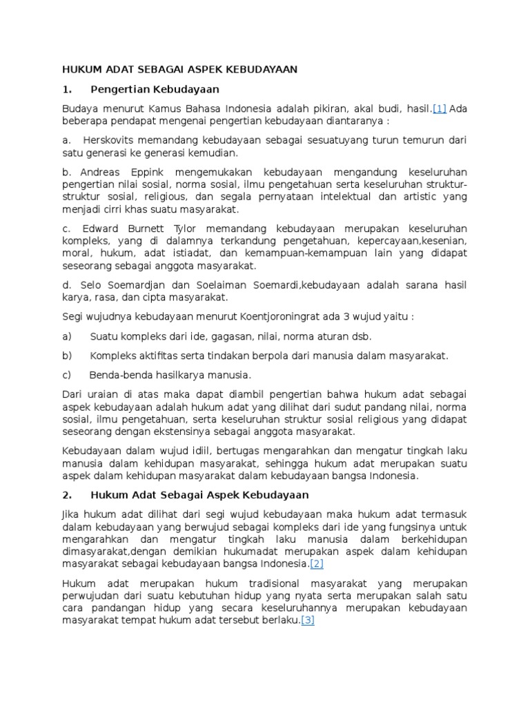 Hukum Adat Sebagai Aspek Kebudayaan