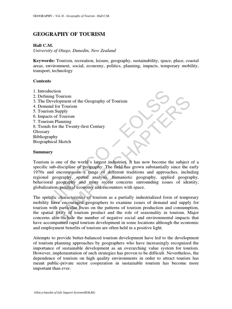 Geography of Tourism PDF Tourism Geography