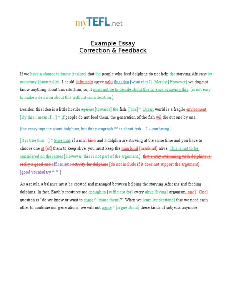 Example Essay Correction and Feedback PDF Question Essays