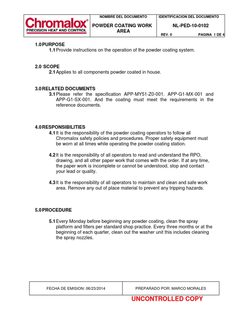 Powder Coating Standard Operating Procedure | PDF | Industries | Paintings