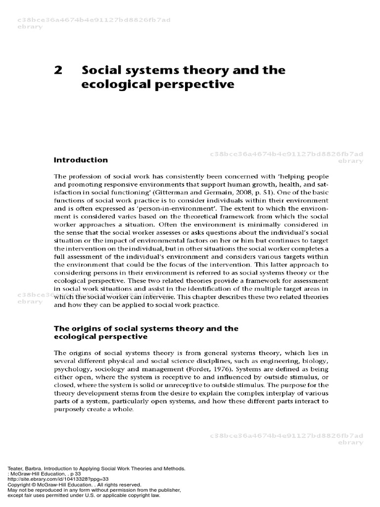 Chapter 2 - Social Systems Theory and The Ecological Perspective | PDF ...