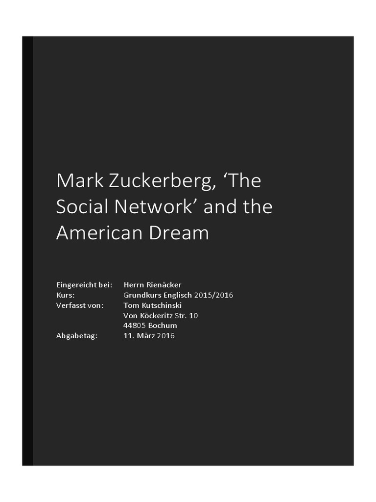 Mark Zuckerberg, The Social Network' and The American Dream | PDF ...