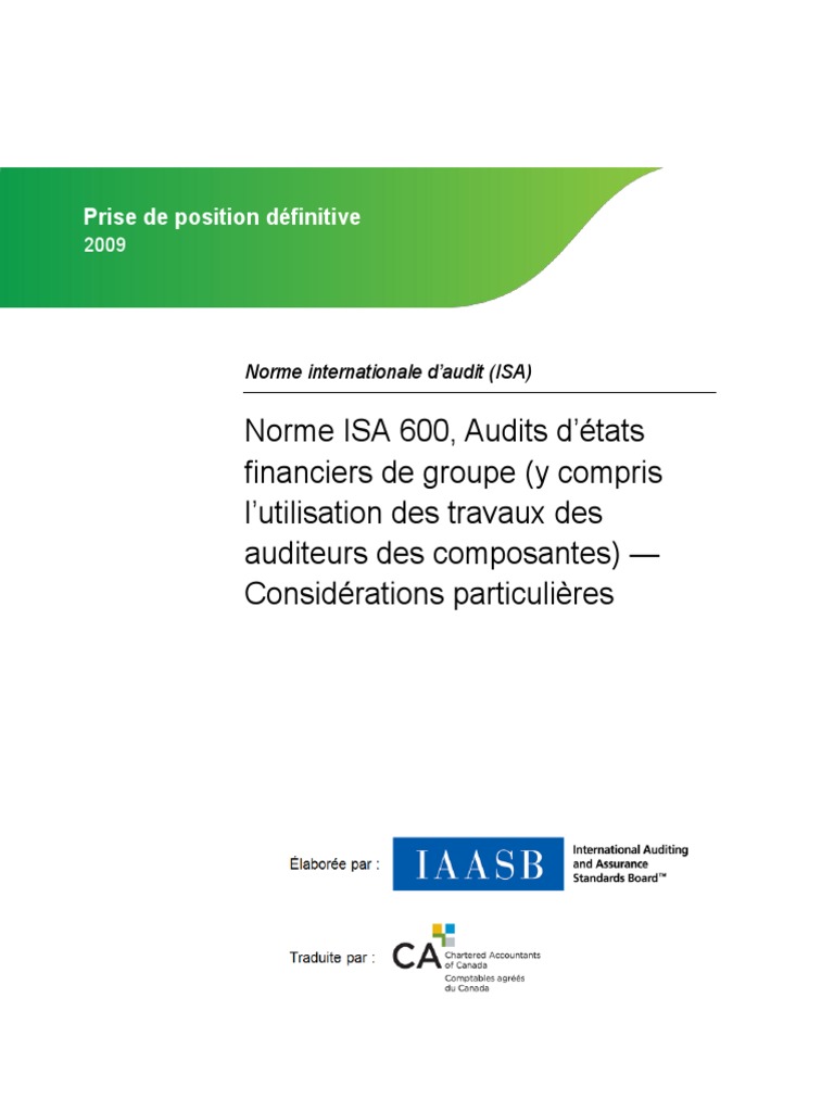 ISA 600 Audit D'etats Financiers Groupe | PDF | Audit | Business