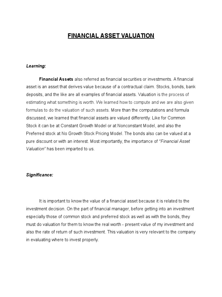 Financial Asset Valuation Guide | PDF | Career & Growth | Finance ...