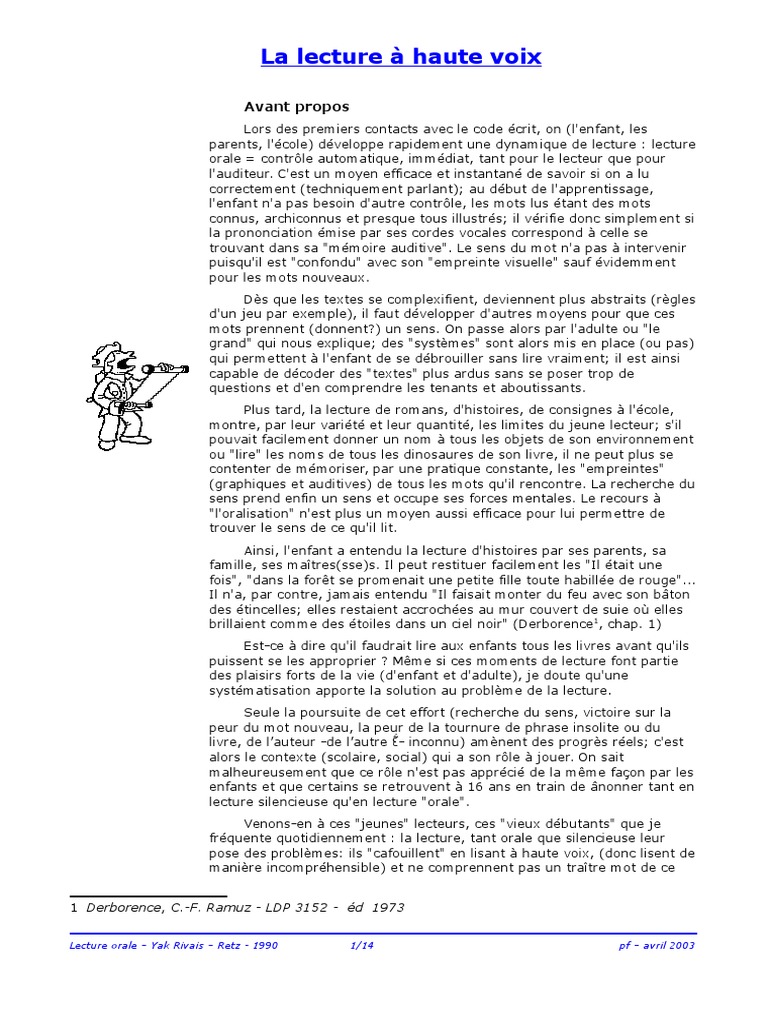Textes A Lire A Voix Haute Pour Adultes Lecture Orale Jeux | PDF | Syllabe | Lecture (Processus)