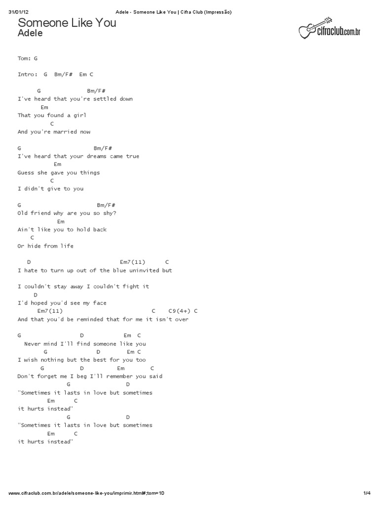 Adele - Someone Like You - Cifra Club (Impressão) | PDF