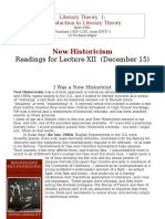 Readings For Lecture XII (December 15) : New Historicism