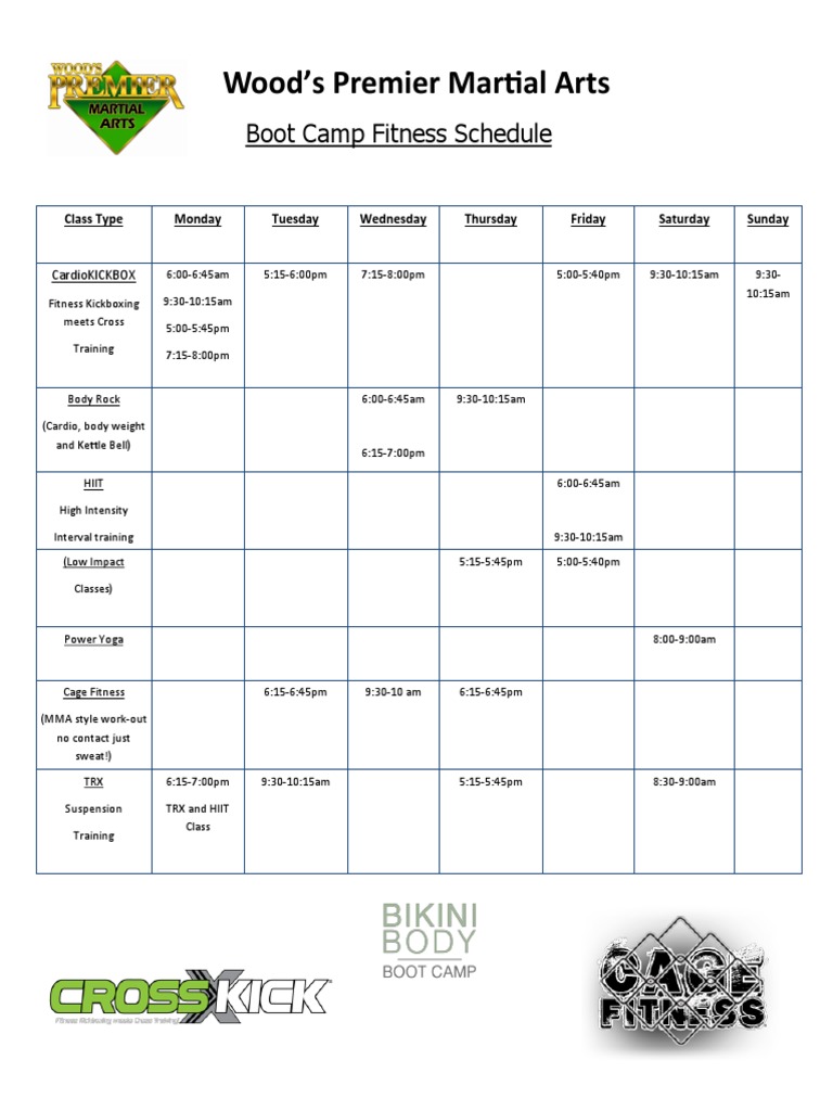 Boot Camp Fitness Class Schedule | PDF