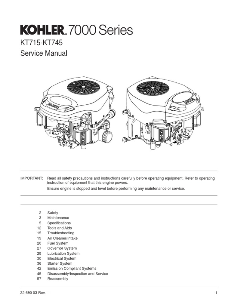 Kohler 7000 Series Shop Manual Carburetor Gasoline