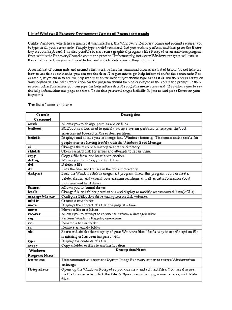 Windows 8 Recovery Command Prompt Guide | PDF | Windows Registry ...