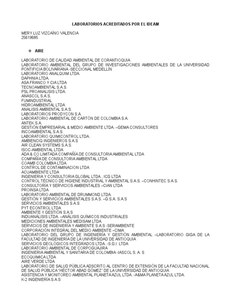 Laboratorios Acreditados Por El Ideam