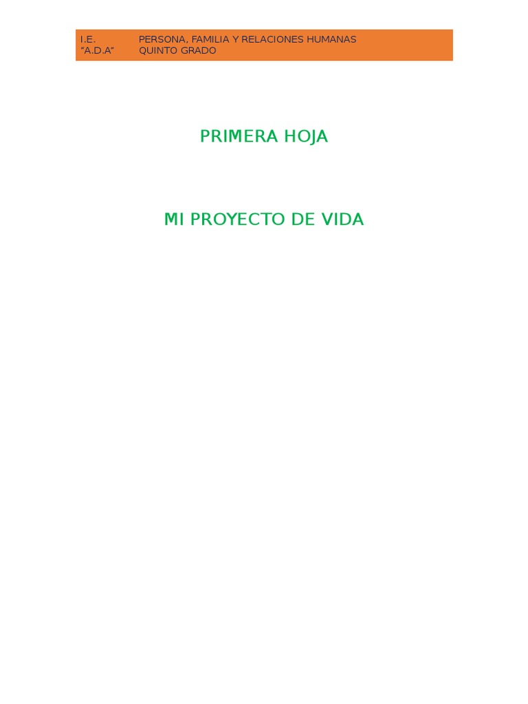 Proyecto de Vida para Quinto Grado | PDF | Conceptos psicologicos ...