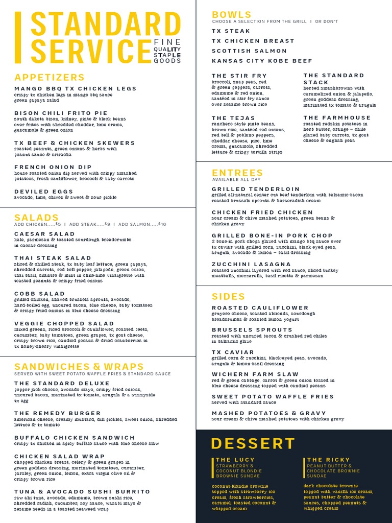 Standard Service Menu Heath Tx