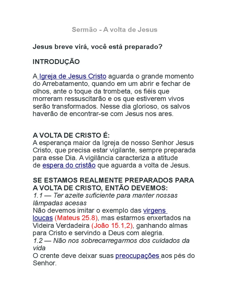 Pregação sobre a Volta de Jesus | PDF
