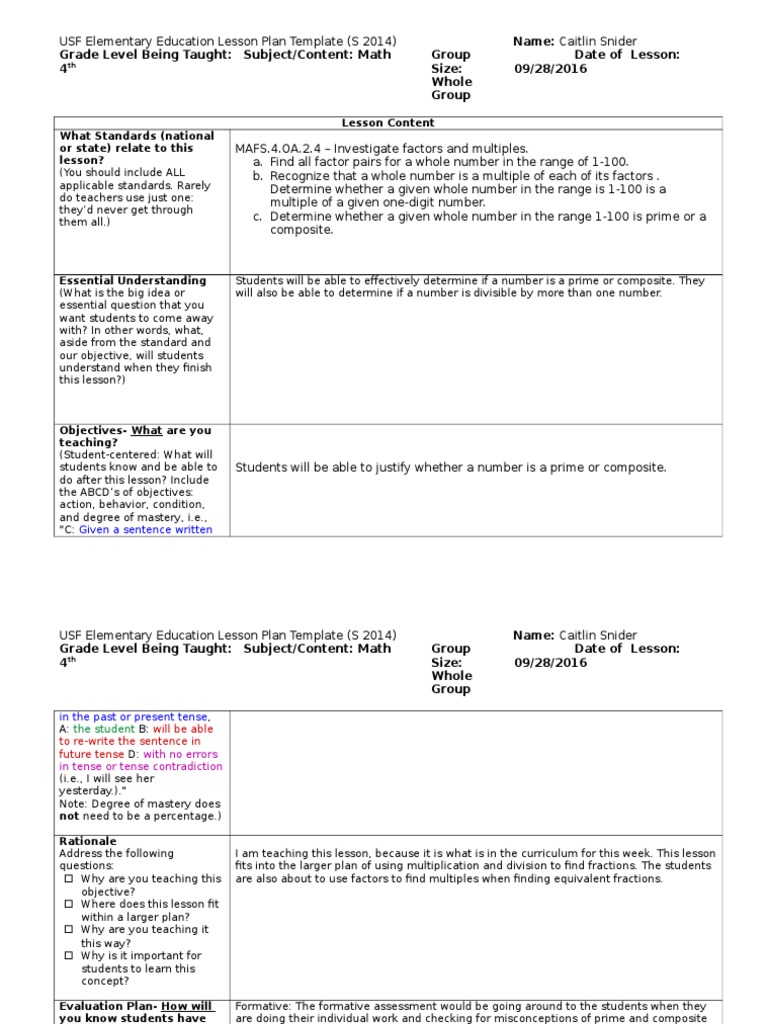 Prime and Composite Numbers Lesson Plan | PDF | Lesson Plan | Teaching ...