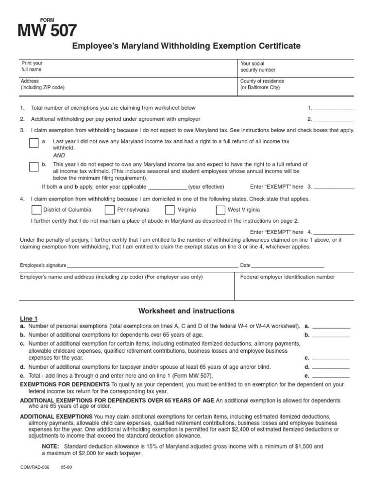 Mw 507 Pdf Withholding Tax Tax Deduction