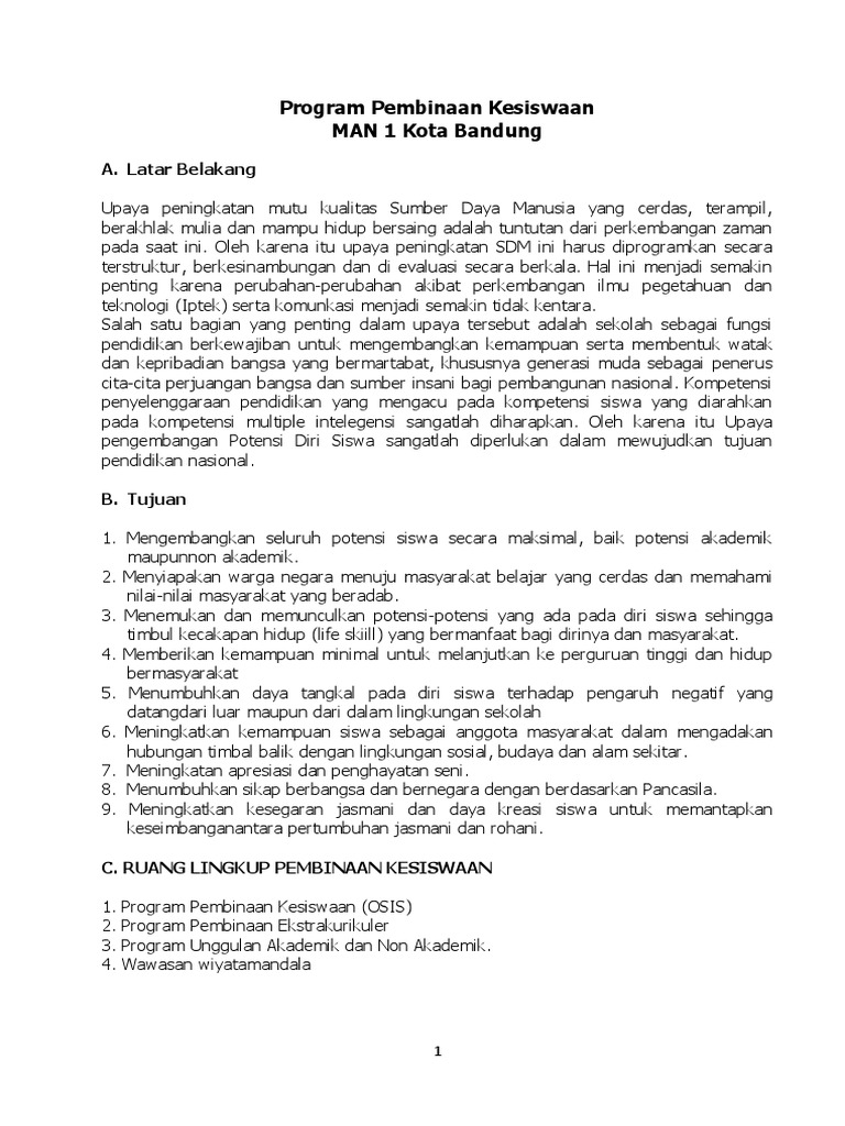 Program Pembinaan Siswa MAN 1 Bandung | PDF