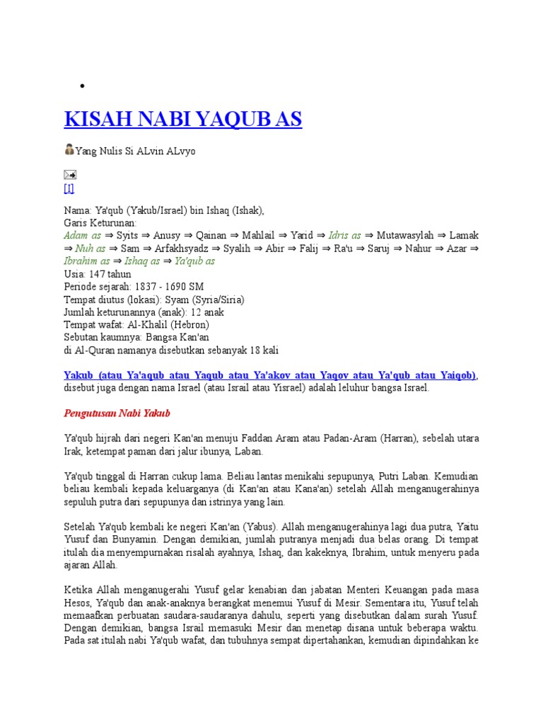 Kisah Nabi Yaqub As