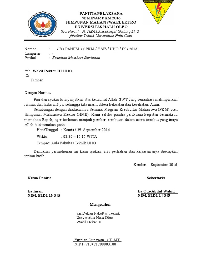 Surat Permohonan Pemberi Sambutan